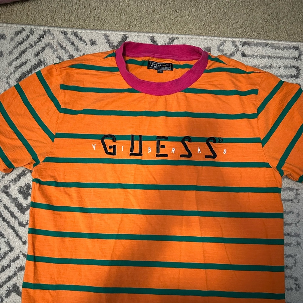 Guess Orange Striped T-Shirt rare jbalvin edition size m